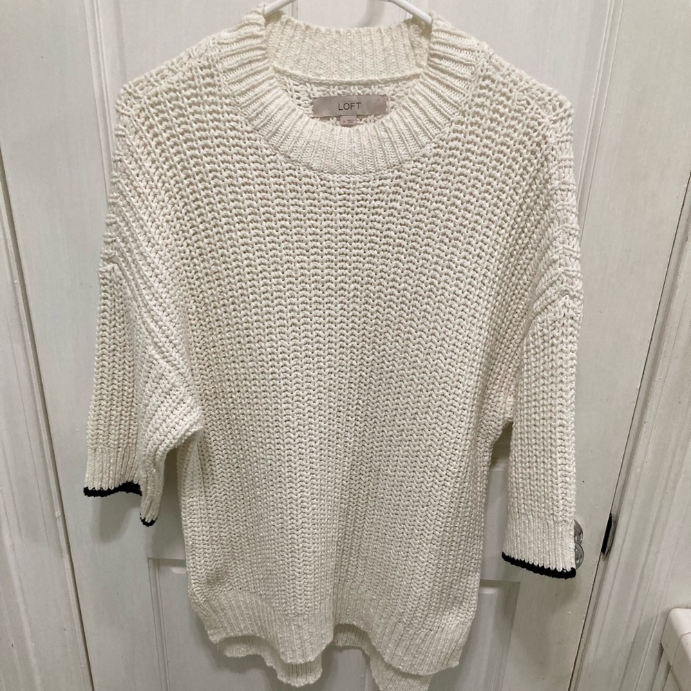Ann Taylor Loft Sweater. Color is White with detail on sleeves. Size Medium